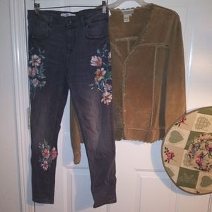 Zara Floral Printed Jeans Size 6 Flowers